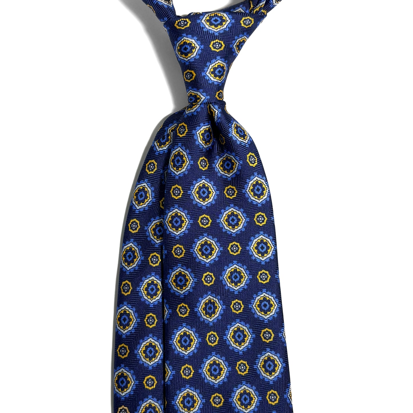 Navy Blue & Yellow Geometric Silk Tie (Handmade in Italy)