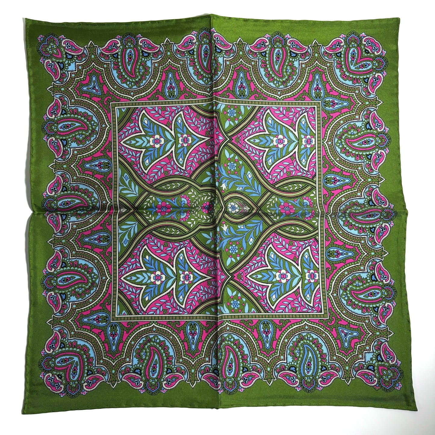 Lime Green & Pink Floral Paisley Silk Pocket Square