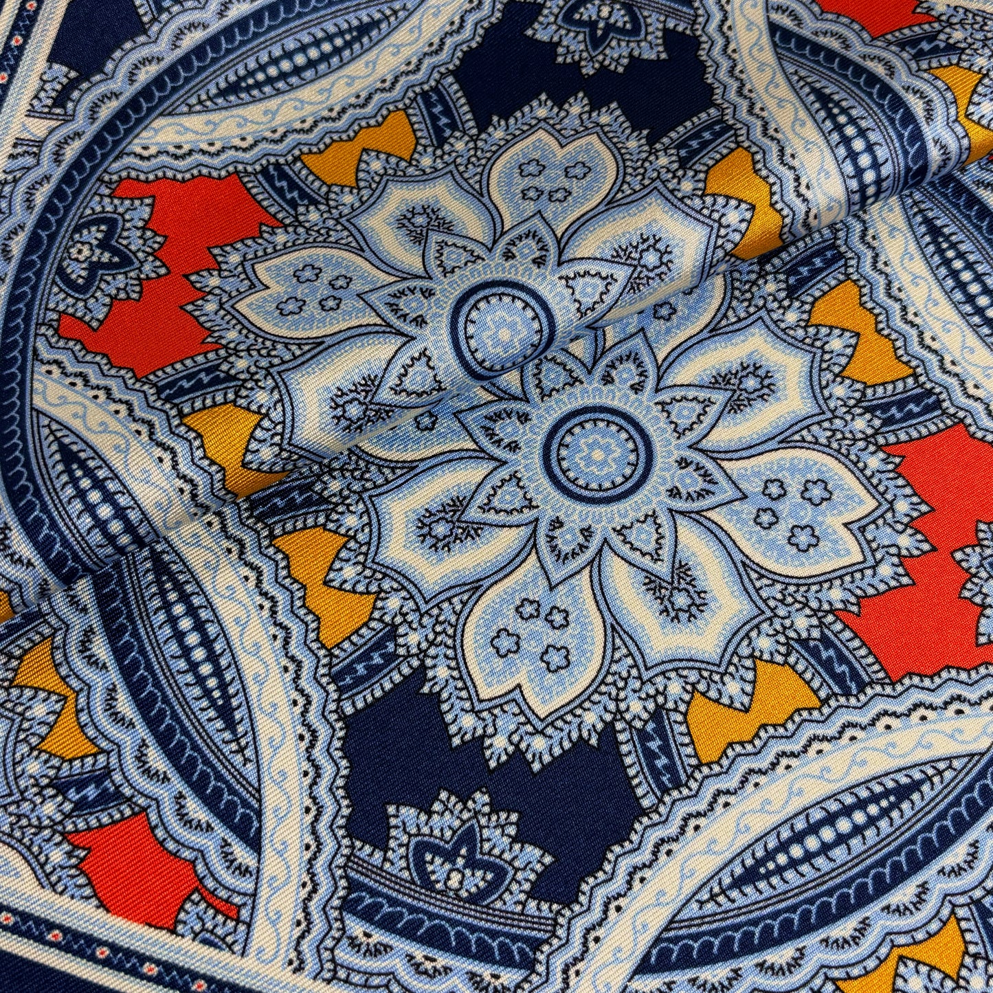 Orange & Light Blue Large Medallion Silk Pocket Square