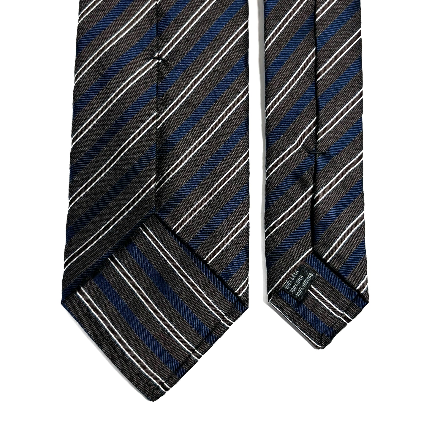 Brown & Navy Blue Striped Silk Jacquard Tie