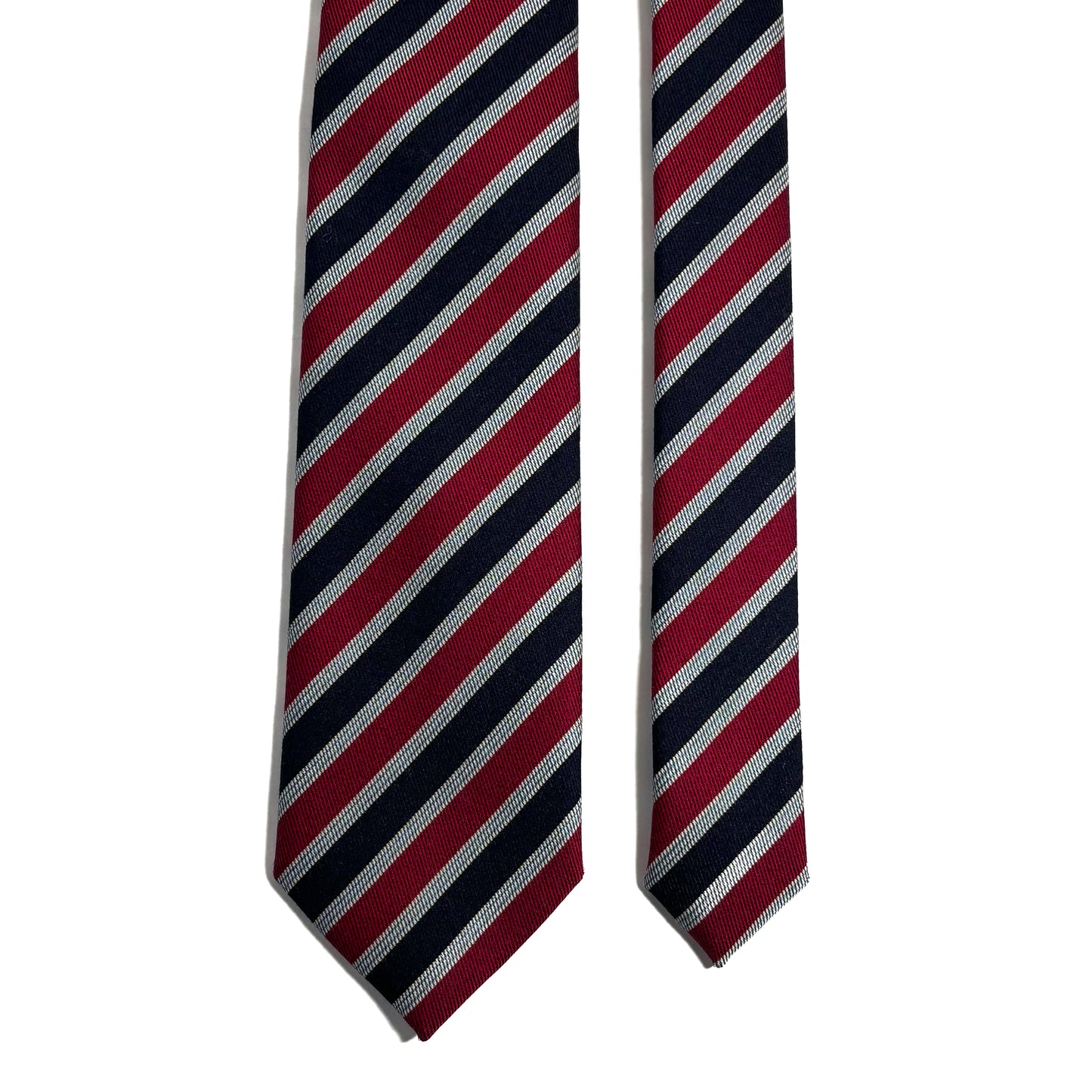 Red / Navy Blue Striped Wool/Silk Tie