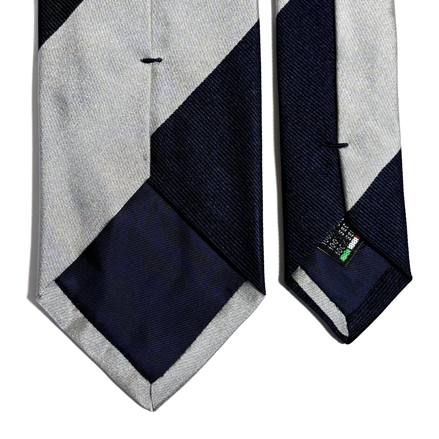Navy Blue & Silver Block Striped Silk Repp Tie