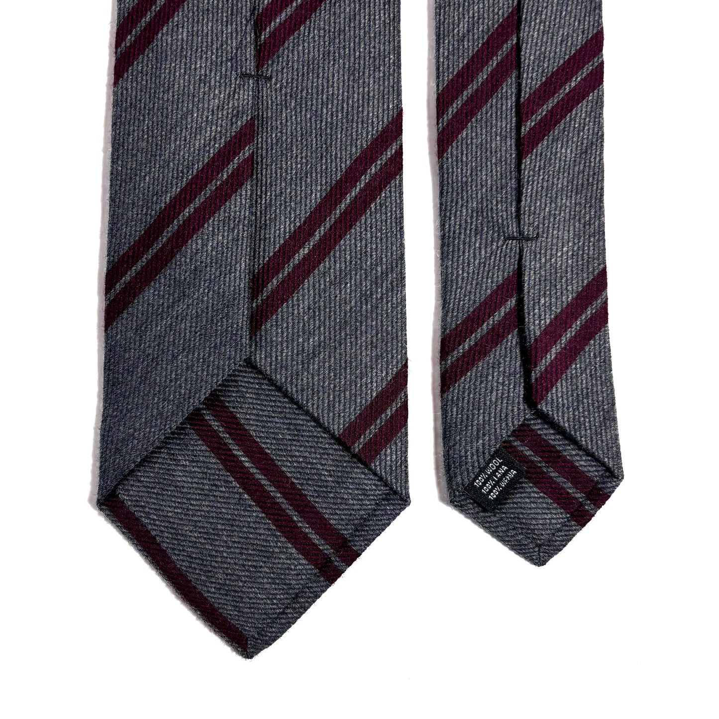 Gray & Burgundy Striped Wool Challis Tie