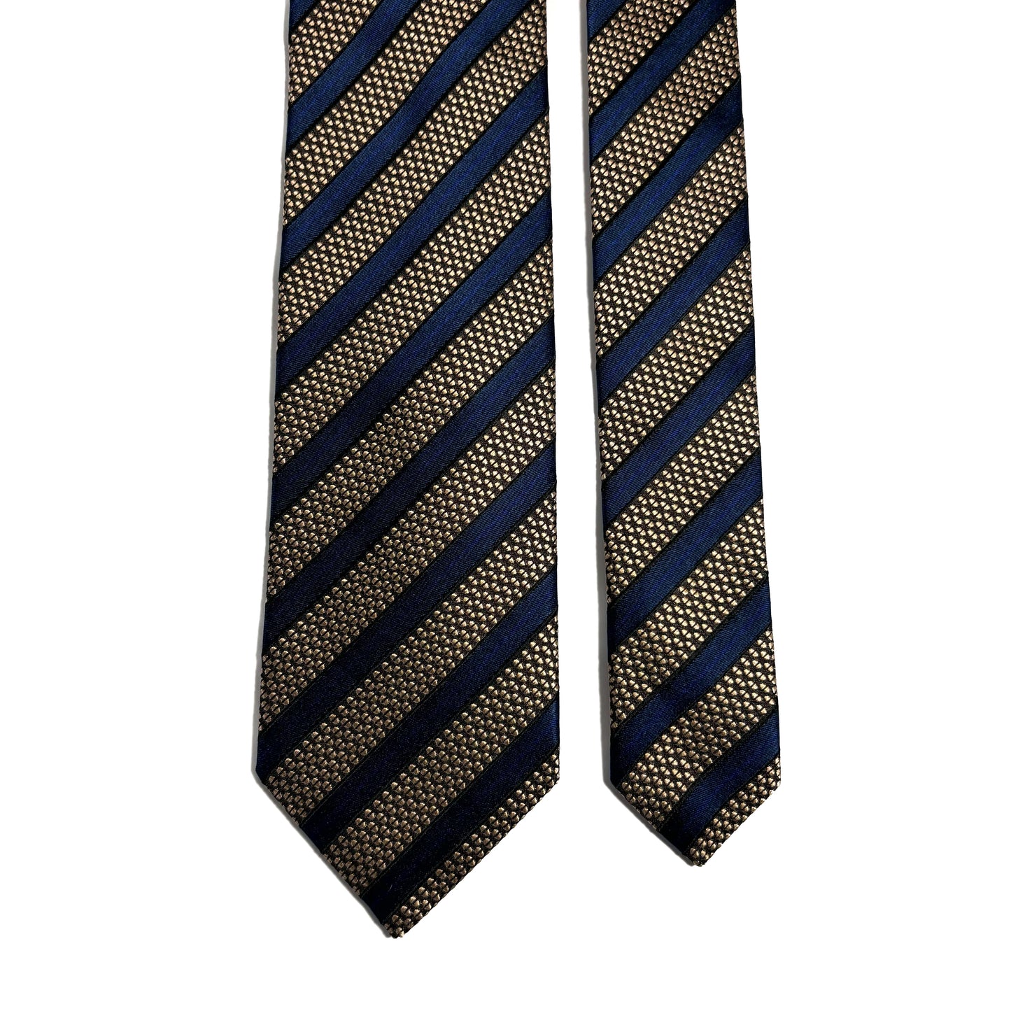 Navy Blue & Brass Striped Silk Jacquard Tie