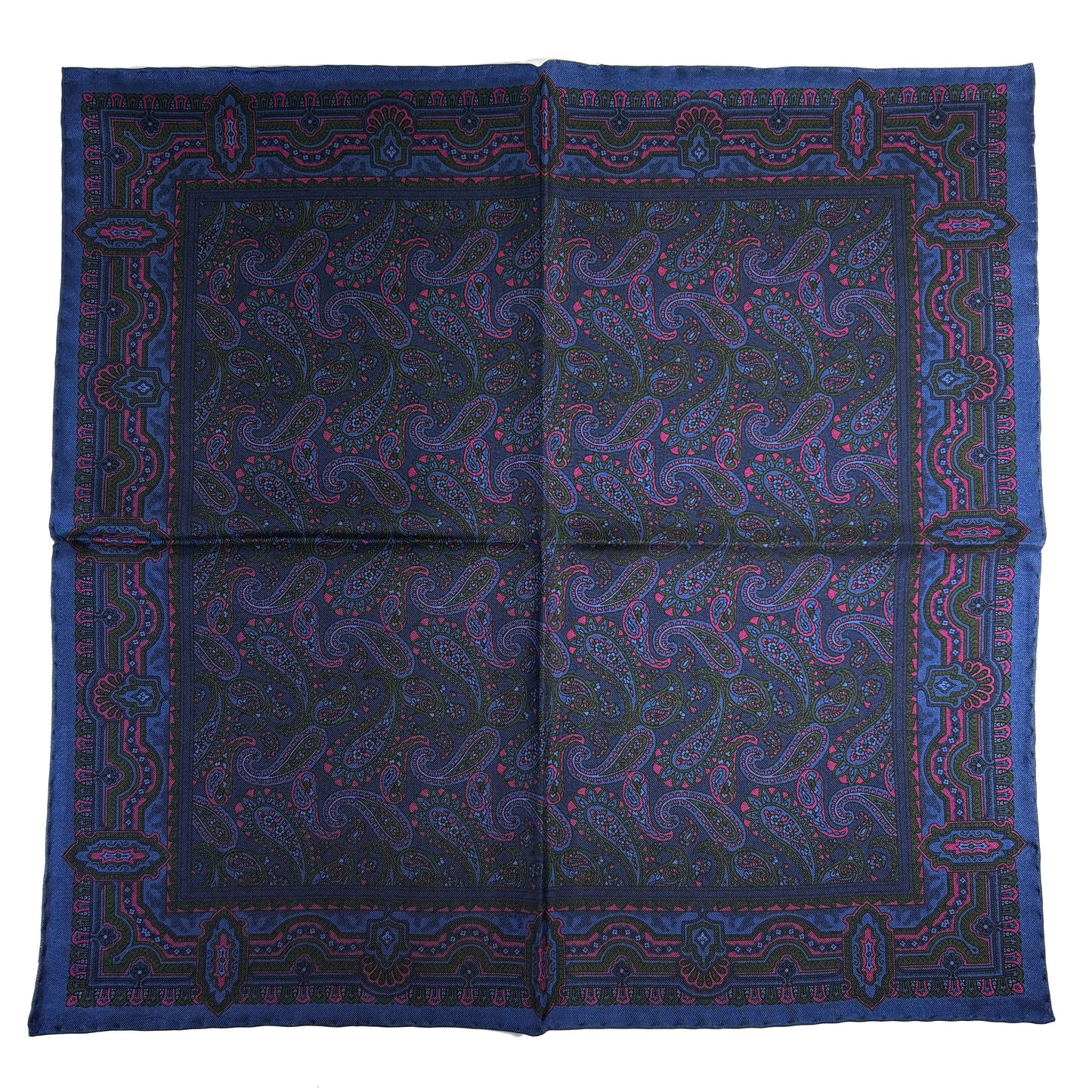 Navy Blue & Pink Paisley Ancient Madder Silk Pocket Square