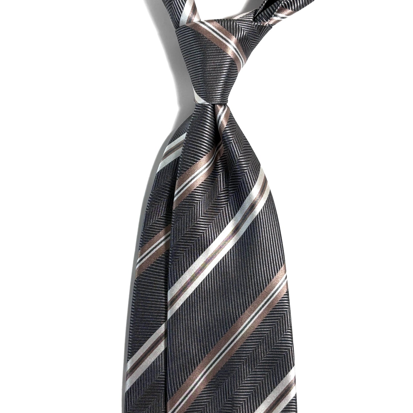 Gray & Beige Striped Silk Jacquard Tie