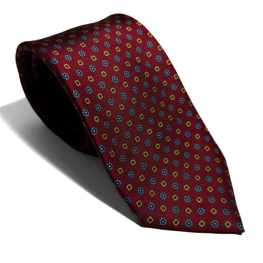 7 Fold Burgundy Floral Printed Silk Twill Tie