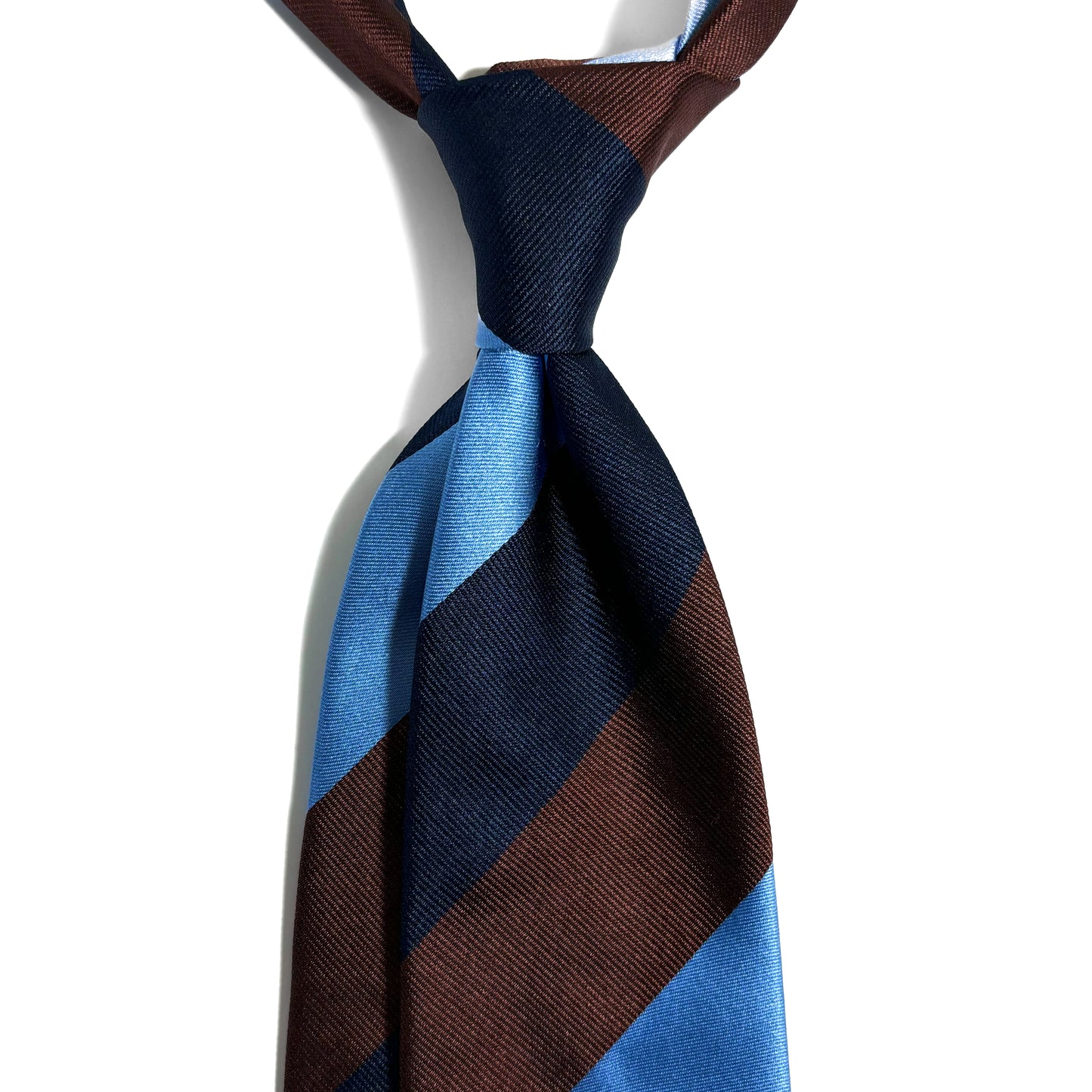 Light Blue / Brown / Navy Striped Silk Repp Tie
