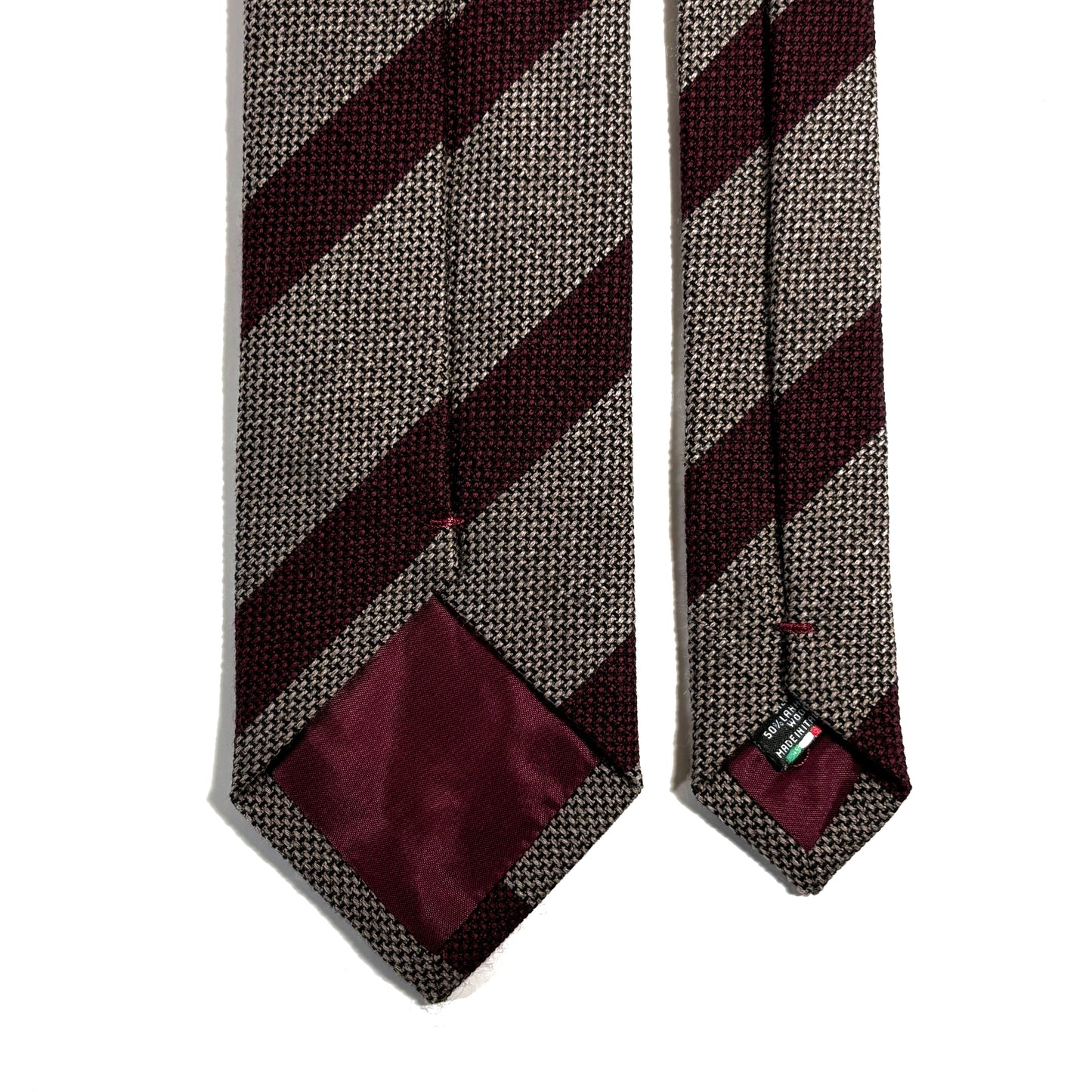 Beige & Burgundy Striped Wool/Silk Grenadine Tie
