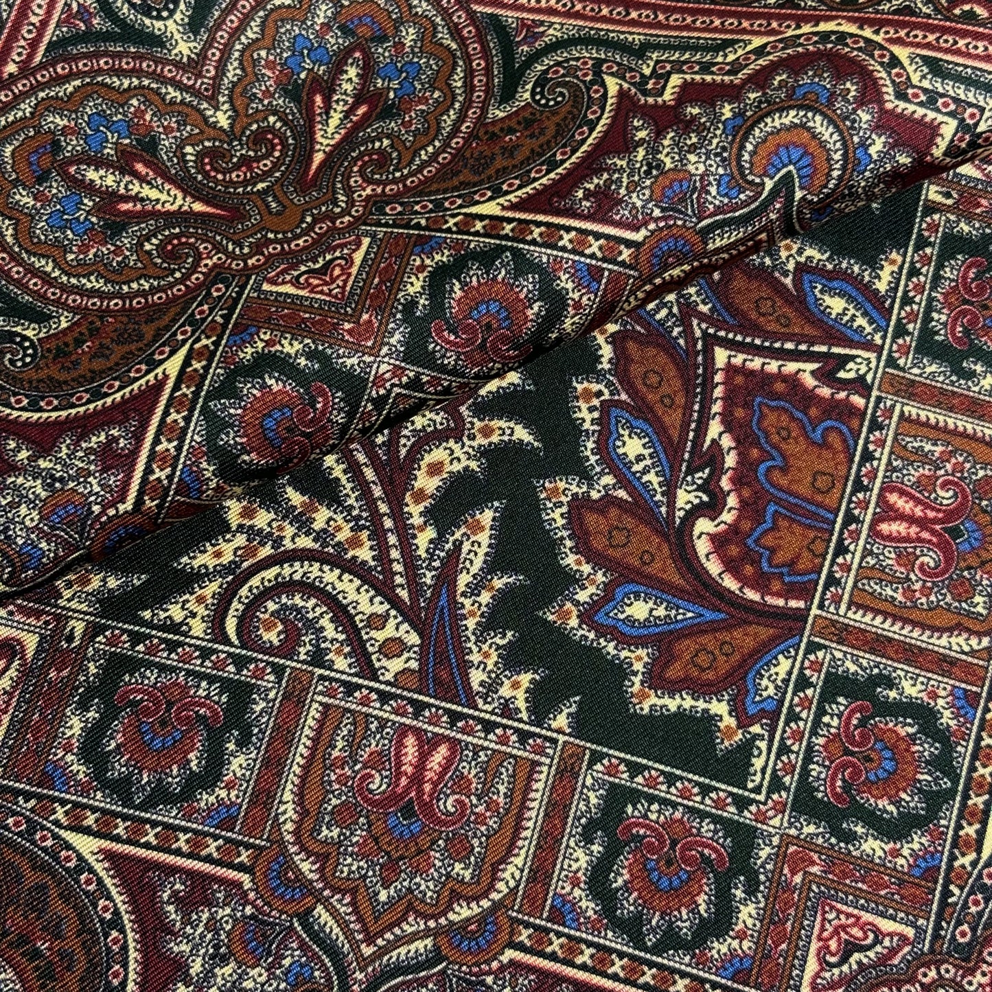 Forest Green & Brown Floral Motif Ancient Madder Silk Pocket Square