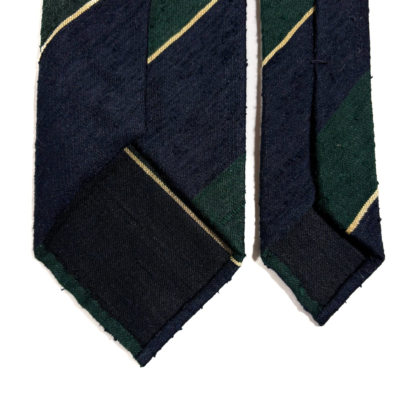 Navy Blue & Green Striped Untipped Shantung Silk Tie (Handmade in Italy)