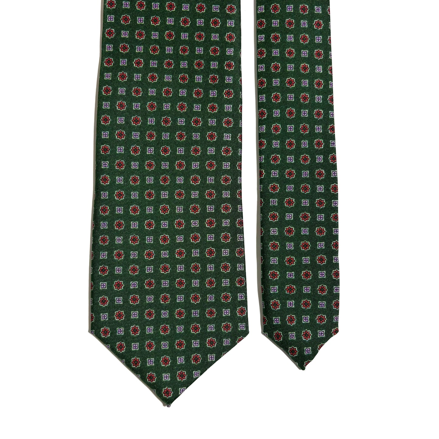 Green Geometric Floral Silk Hopsack Tie