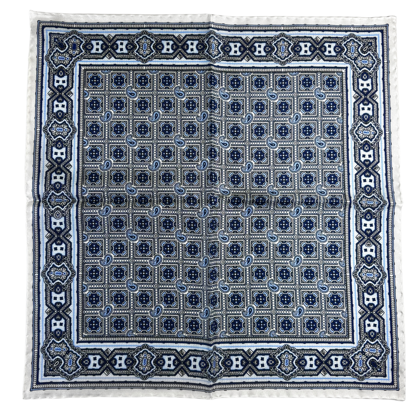 White Geometric Silk Pocket Square