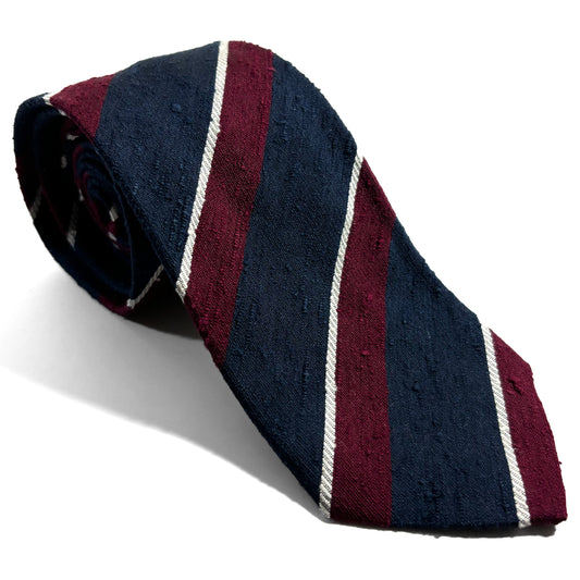 Navy Blue & Burgundy Striped Silk Shantung Tie