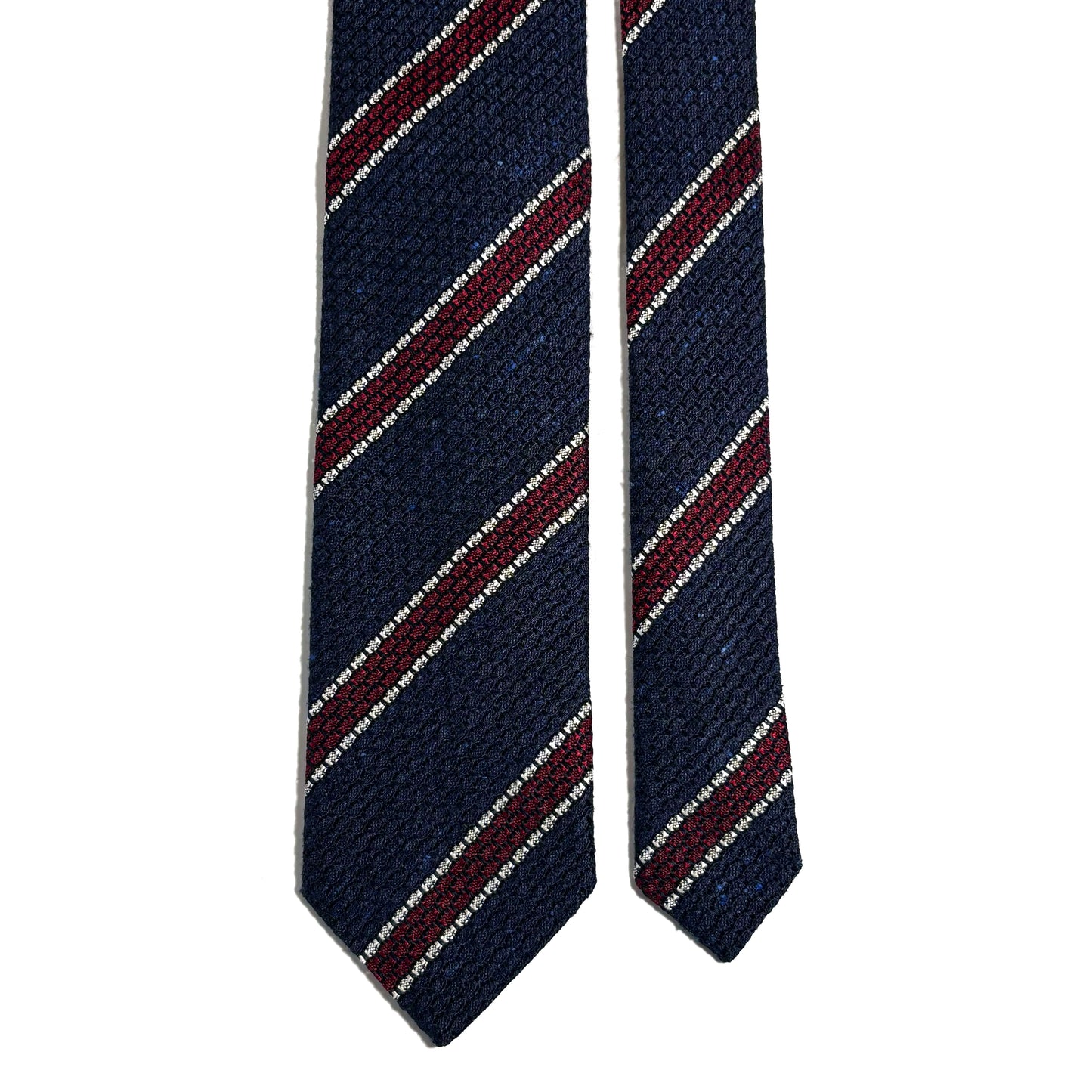 Navy Blue & Red Striped Tussah Jaspe Silk Grenadine Tie (Garza Grossa)