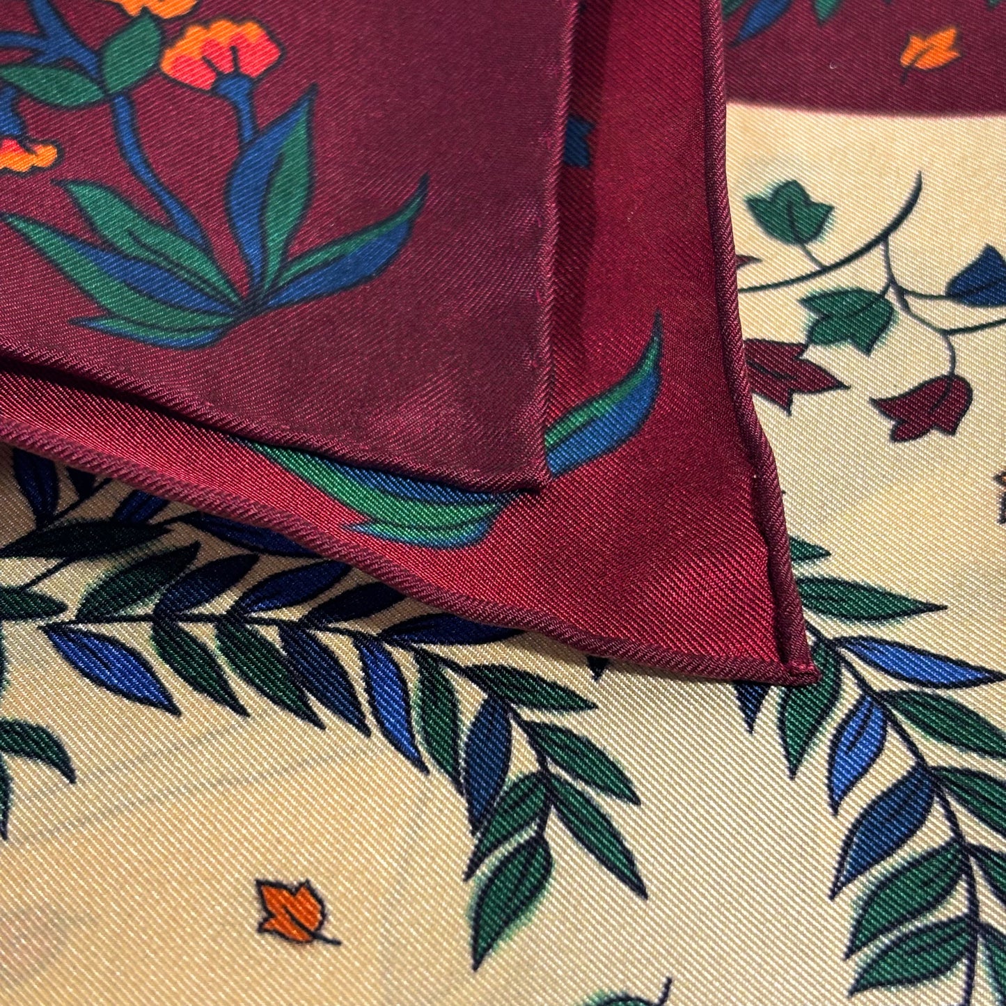 Ivory & Burgundy Gazelle Motif Ancient Madder Silk Pocket Square