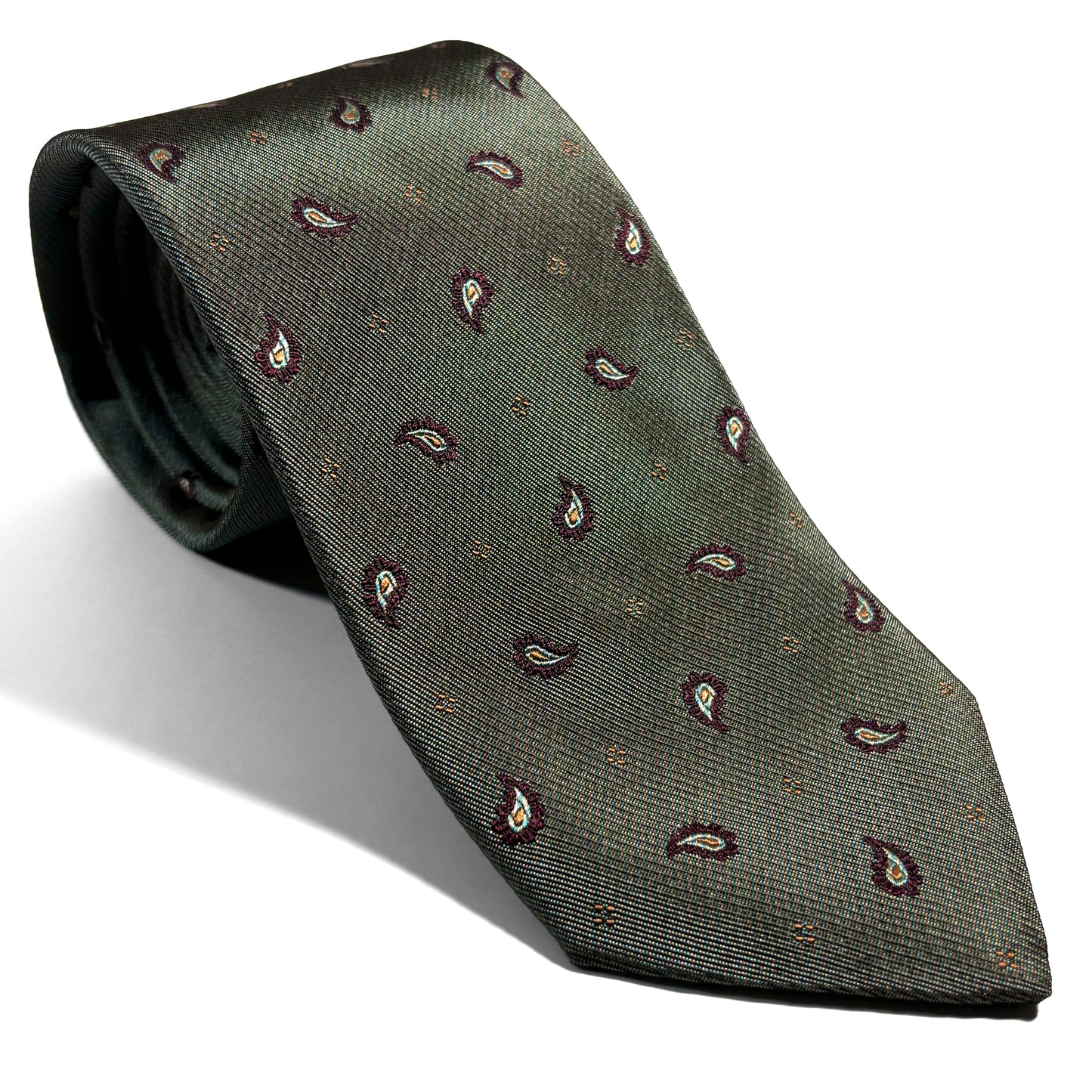 Olive Green Small Paisley Silk Jacquard Tie