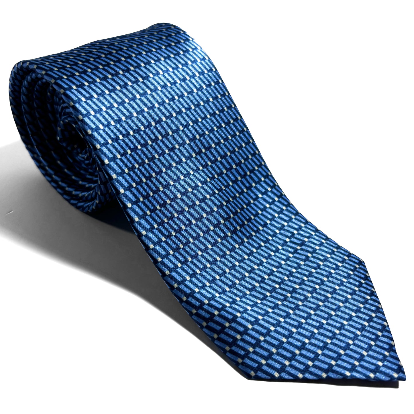 Blue Geometric Silk Satin Tie