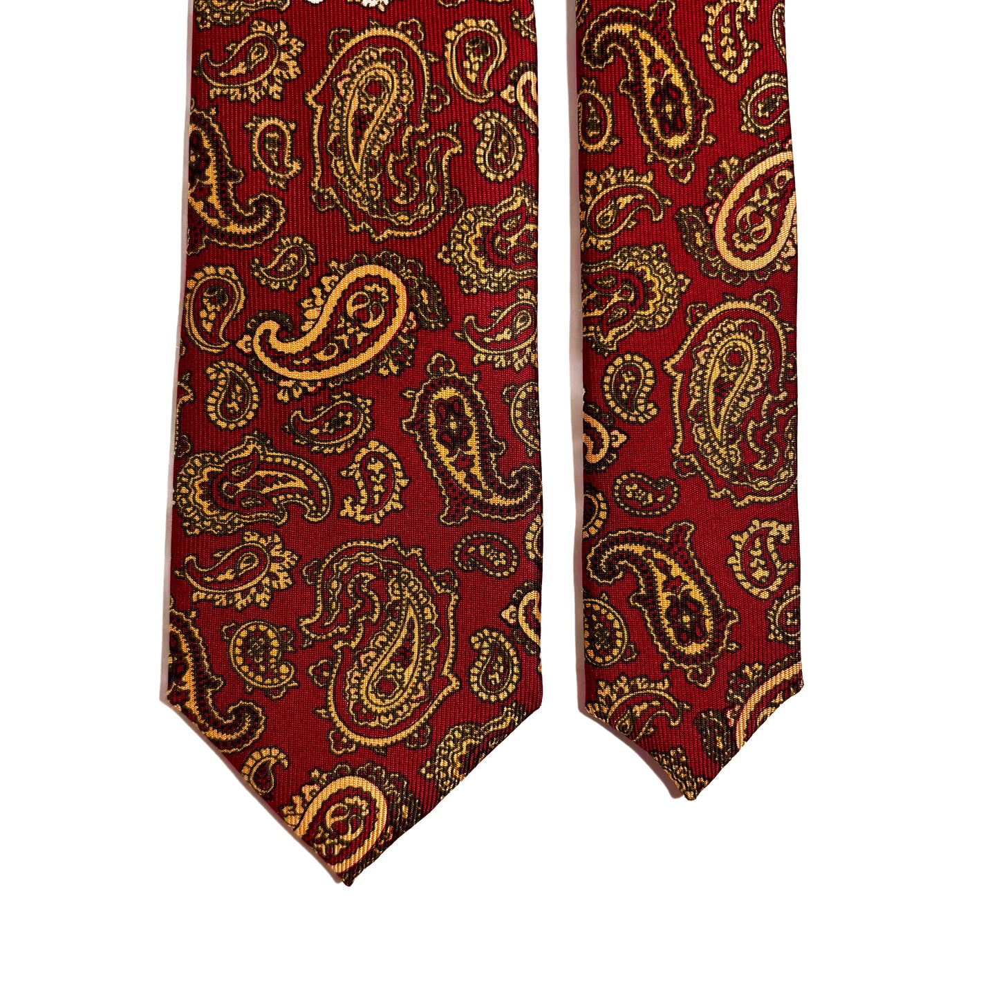 Slim Screen-Printed Red & Cream Paisley Silk Tie