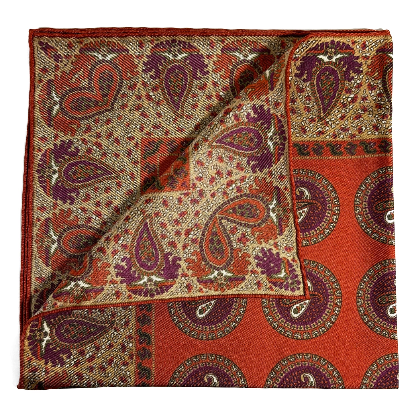 Terracotta Orange Geometric Ancient Madder Silk Pocket Square