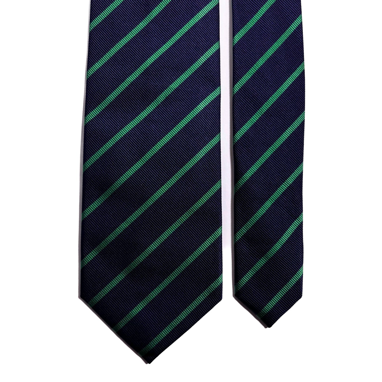 Navy Blue English Silk Tie Repp w/ Green Stripes
