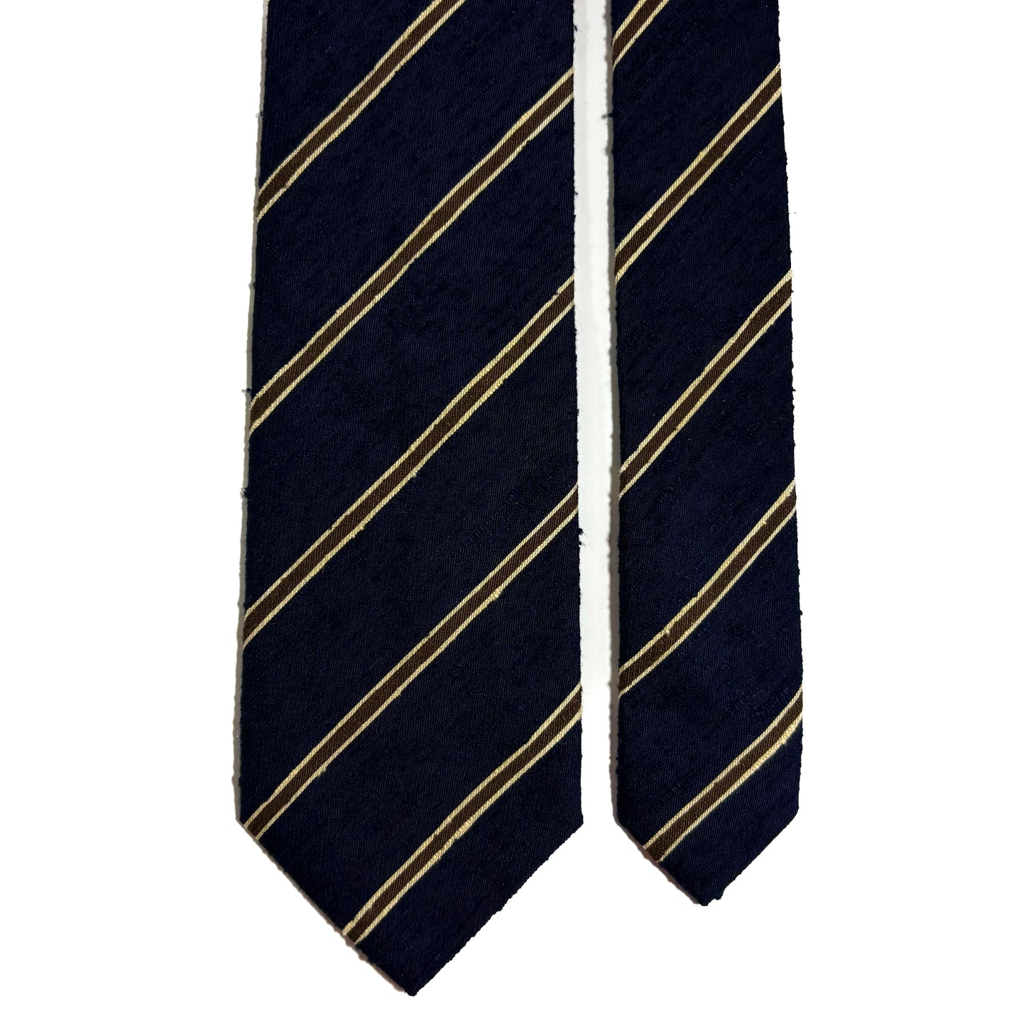 Navy Blue & Brown Striped Silk Shantung Tie