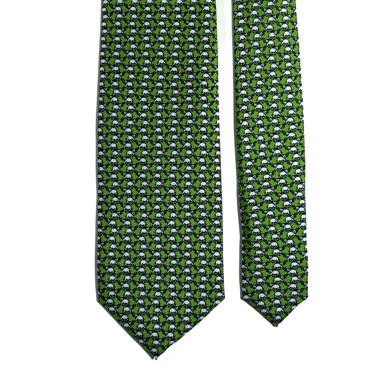 Olive Green Elephant Motif Silk Tie
