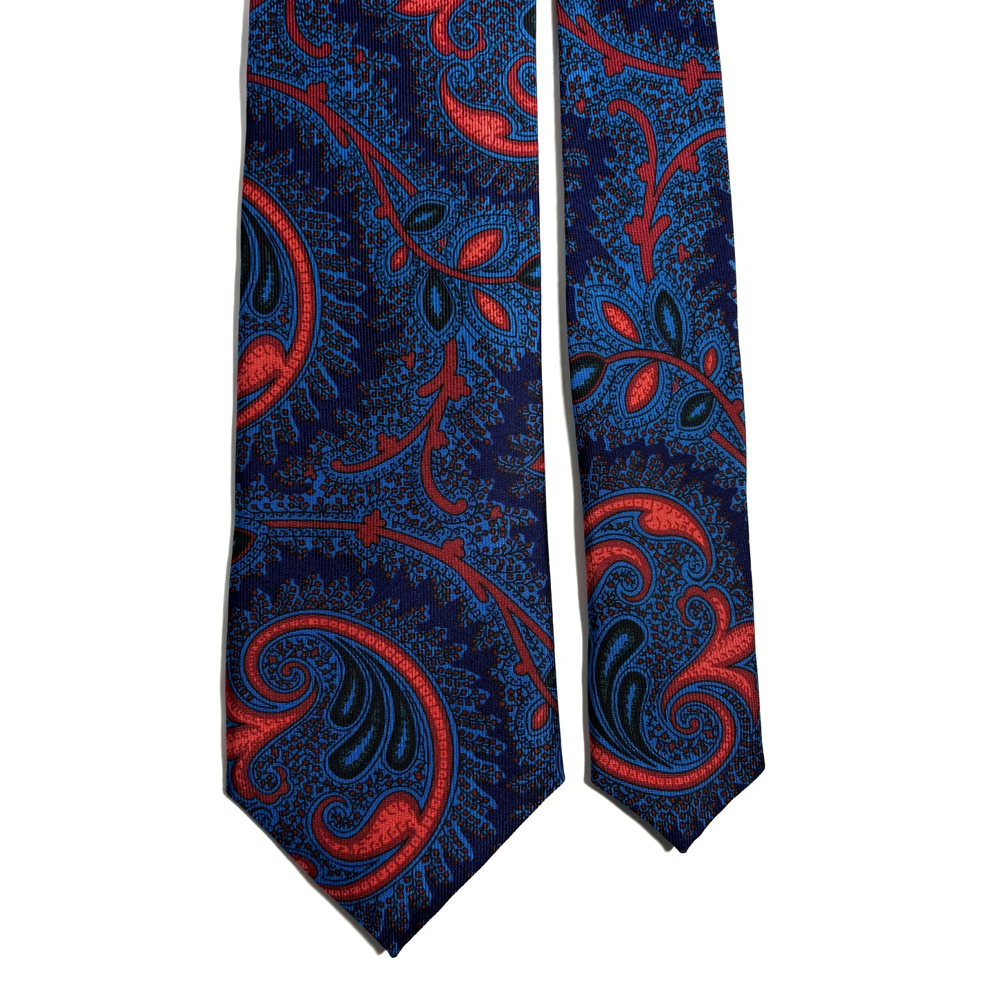 Hand-Printed Navy Blue & Copper Paisley Silk Tie