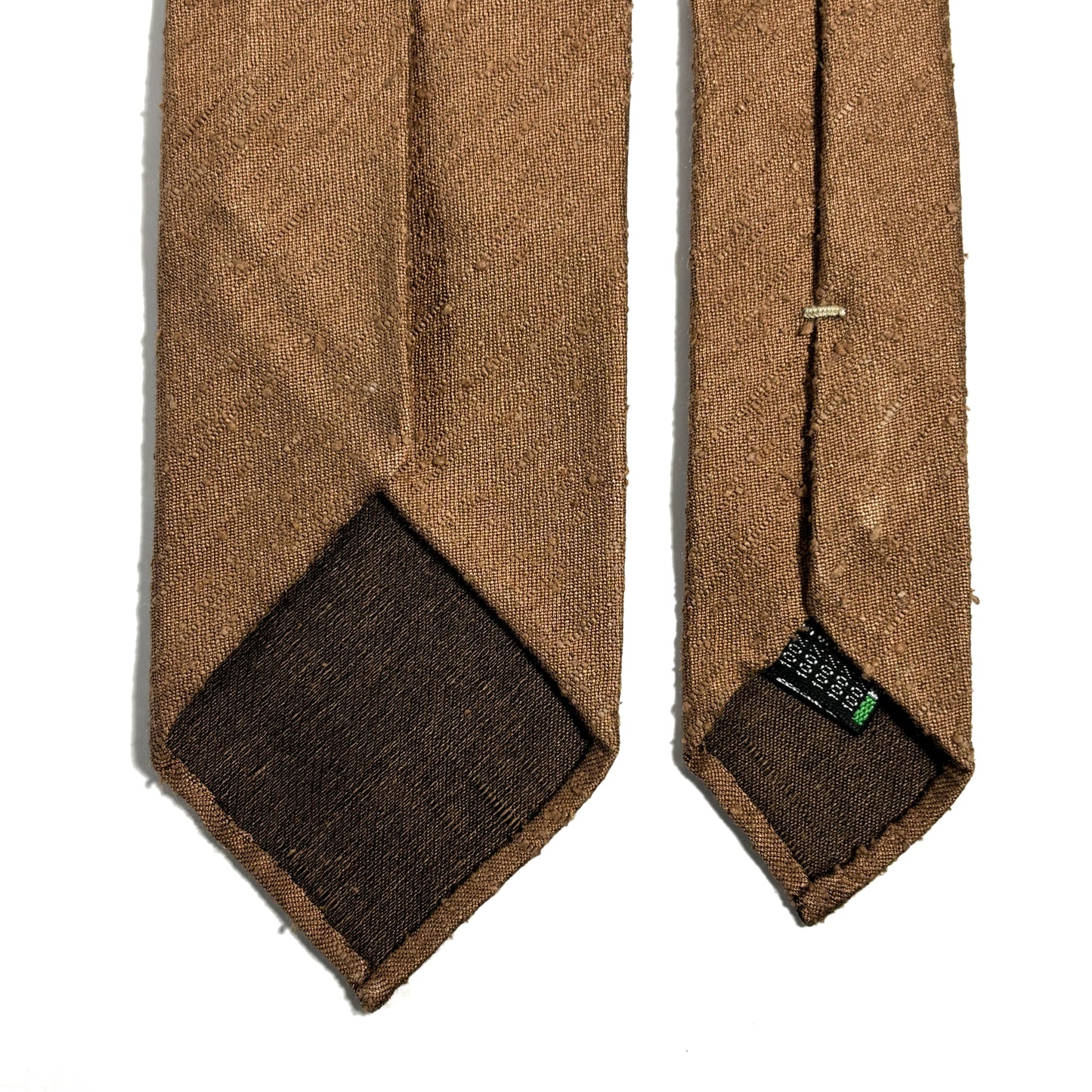 Untipped Honey Brown Green Silk Shantung Tie