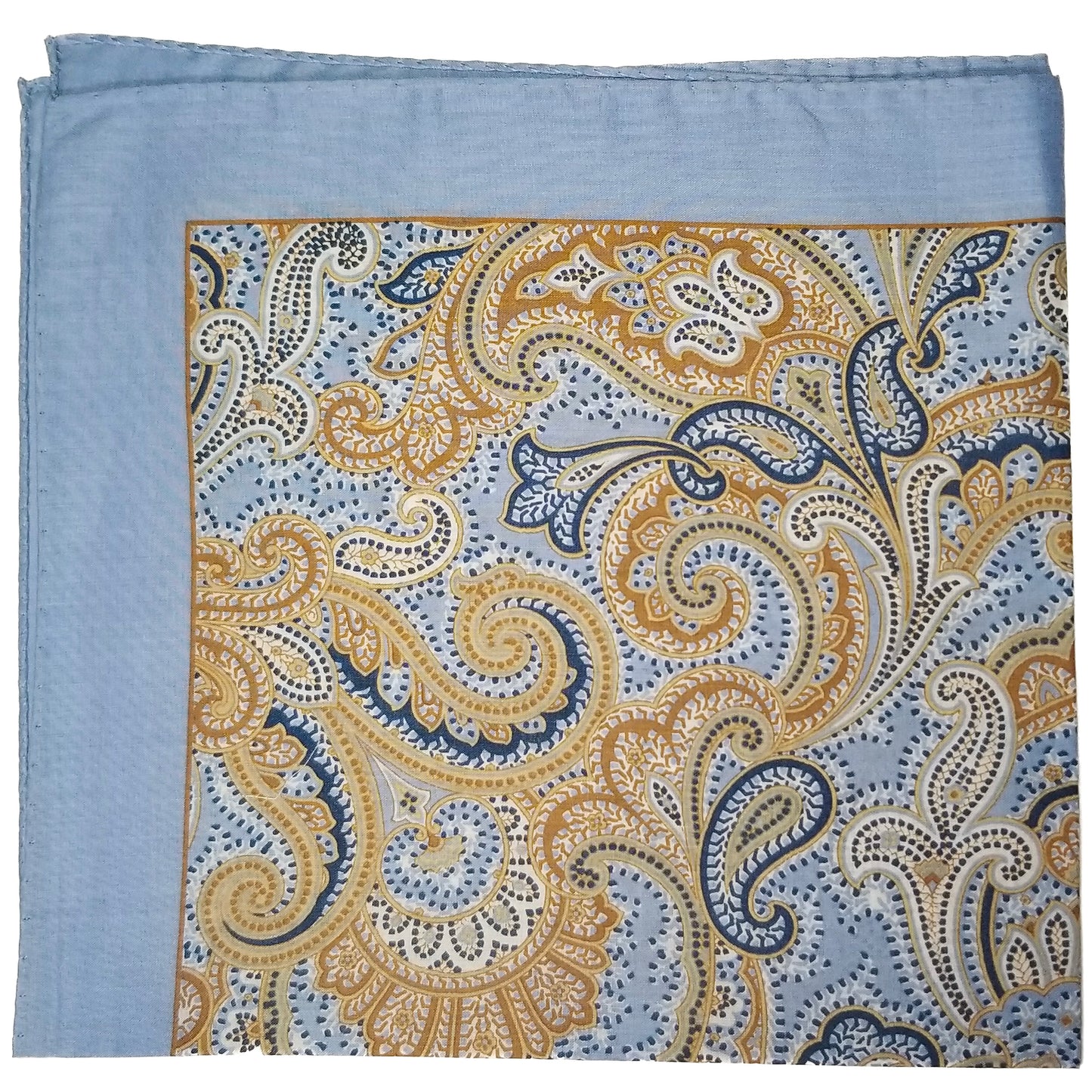 17" Sky Blue Paisley Printed Cotton Pocket Square