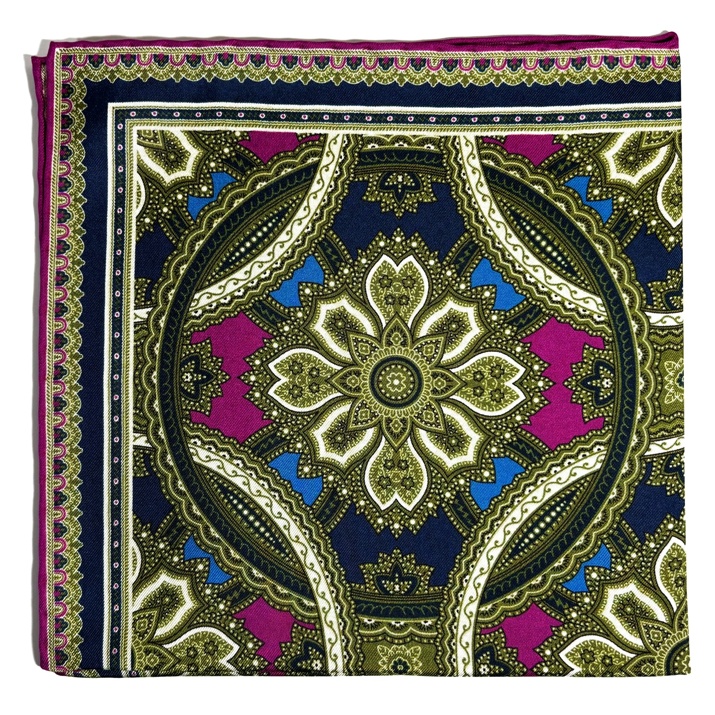 Green & Magenta Large Medallion Silk Pocket Square