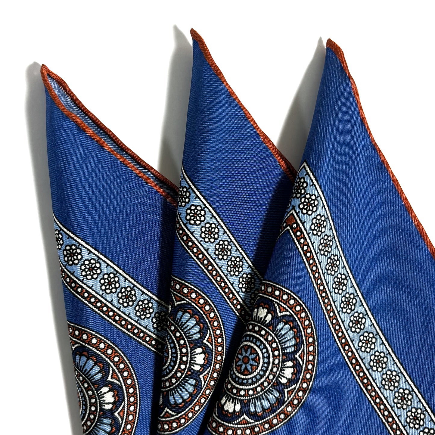 Blue & Orange Medallion Silk Pocket Square