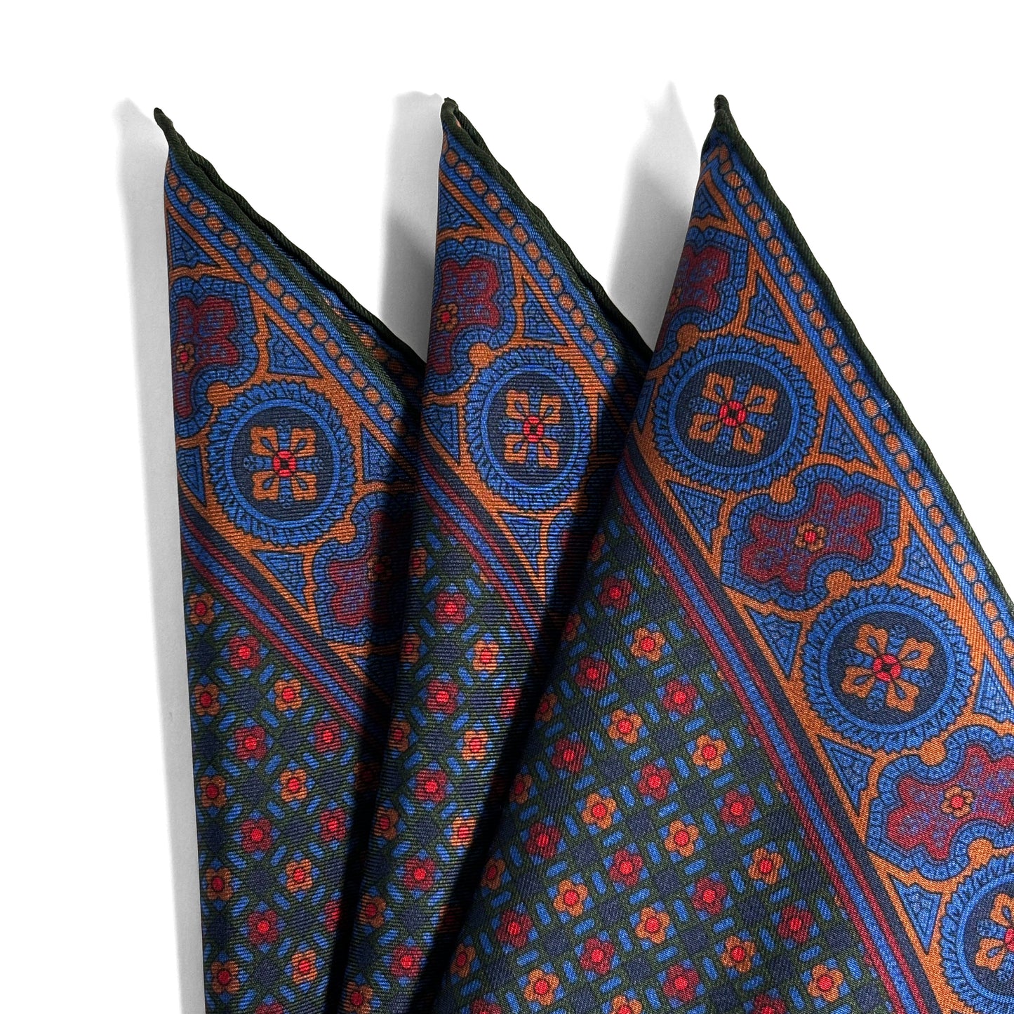 Forest Green & Bronze Small Geometric Ancient Madder Silk Pocket Square