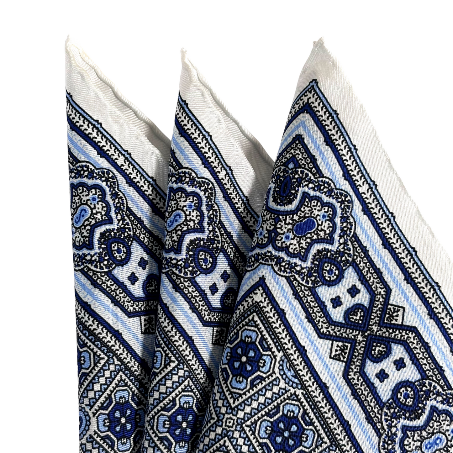 White Geometric Silk Pocket Square