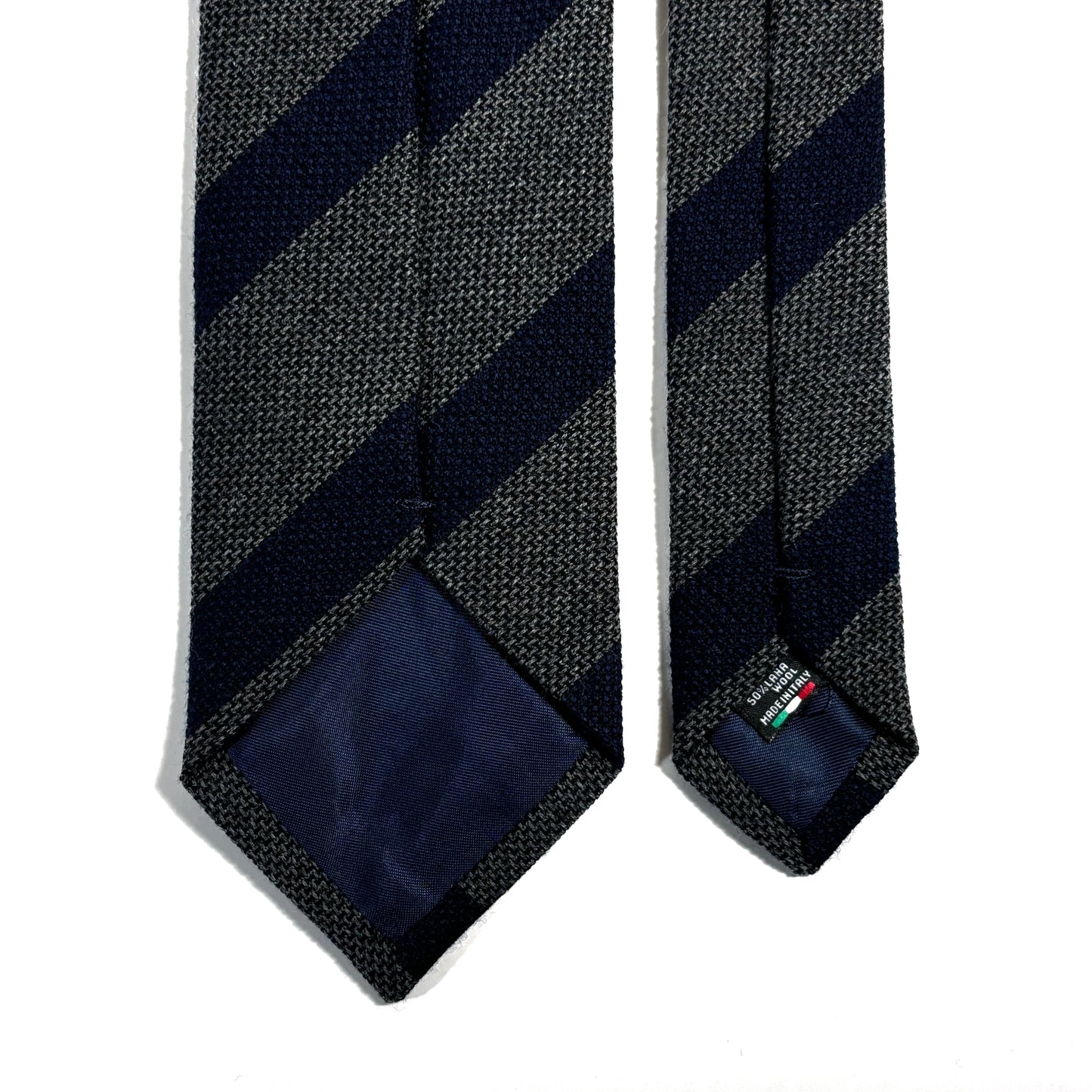 Charcoal Gray & Navy Striped Wool/Silk Grenadine Tie