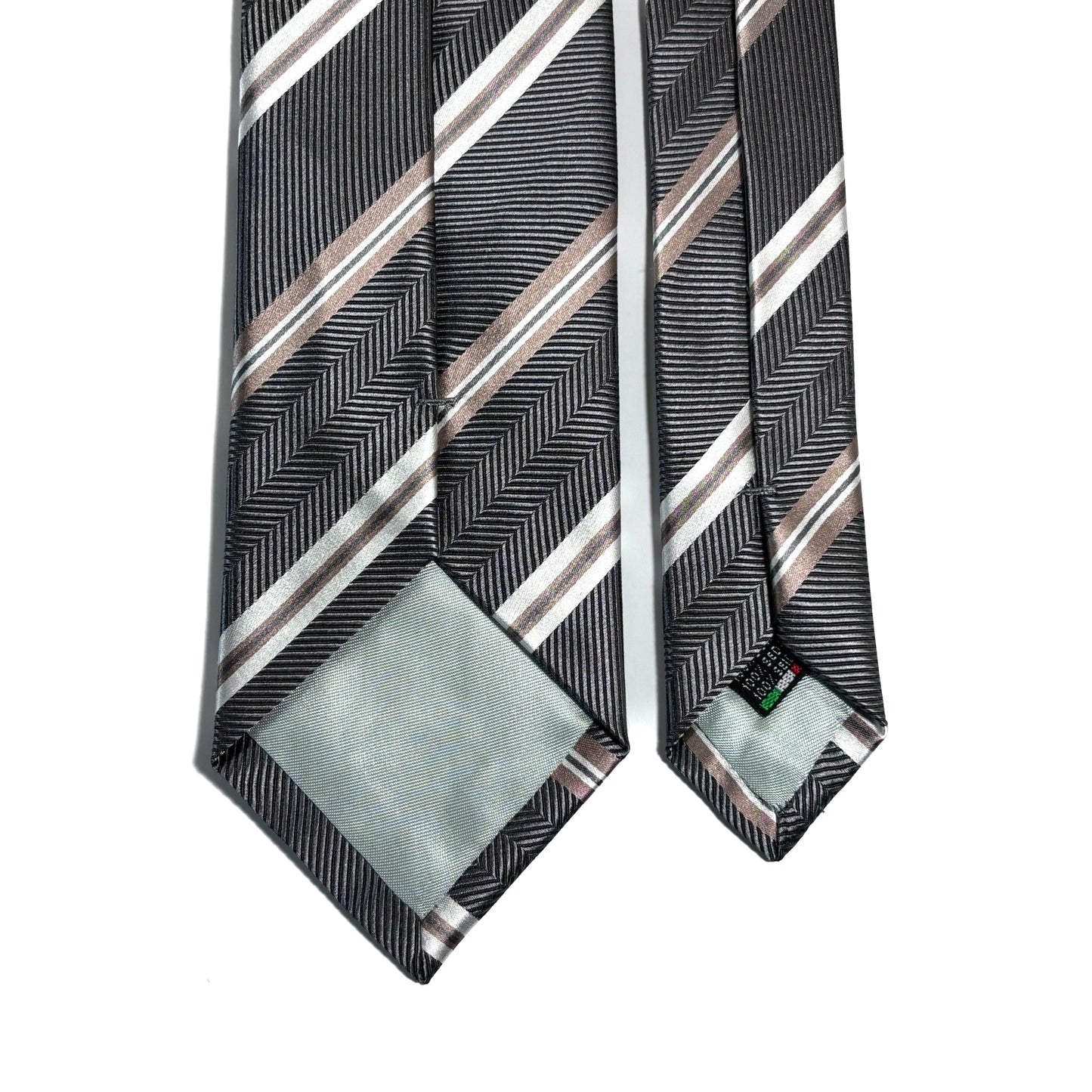 Gray & Beige Striped Silk Jacquard Tie