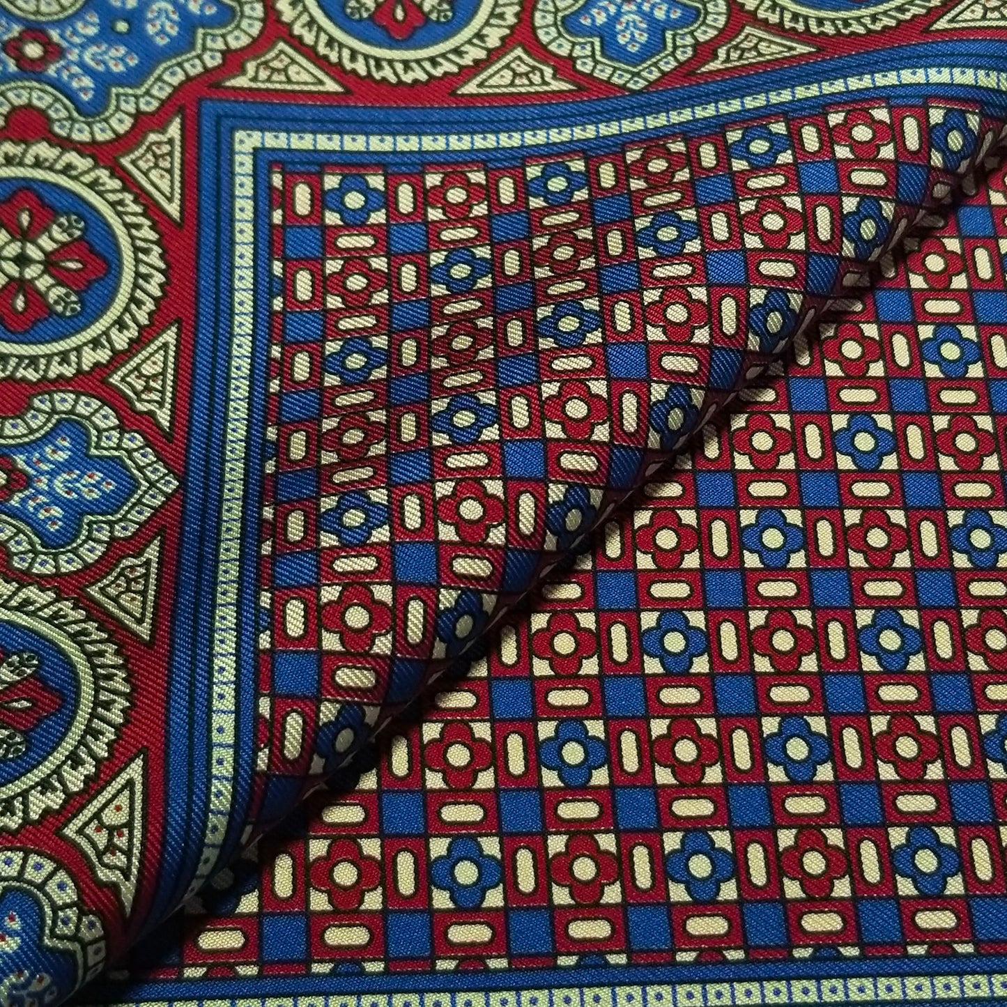 Screen-Printed Cream Yellow Geometric Ancient Madder Silk Pocket Square