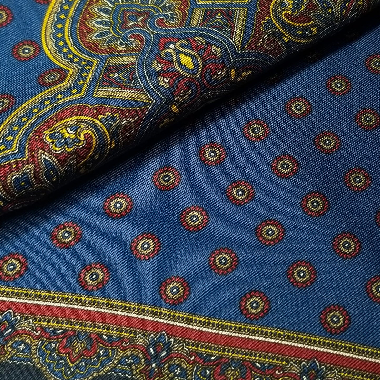 17" Blue Geometric Silk Twill Pocket Square