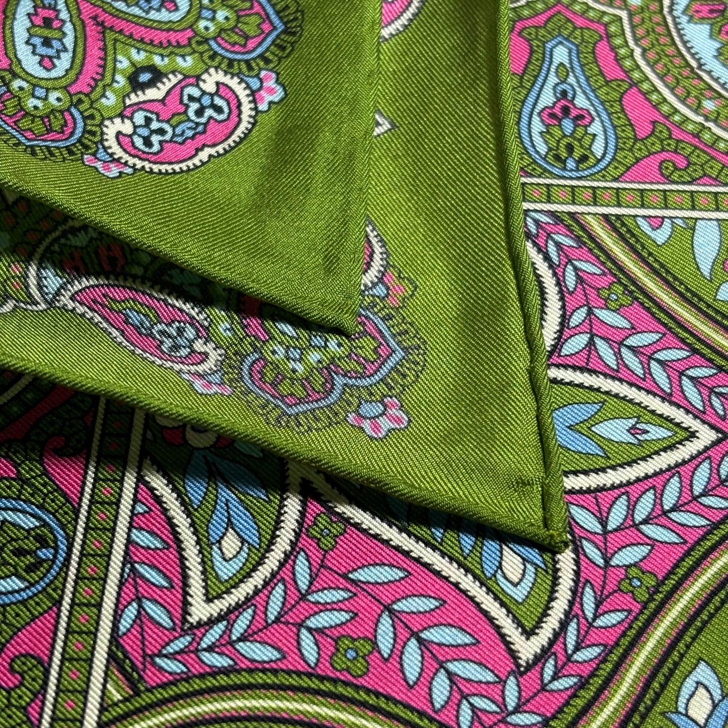 Lime Green & Pink Floral Paisley Silk Pocket Square
