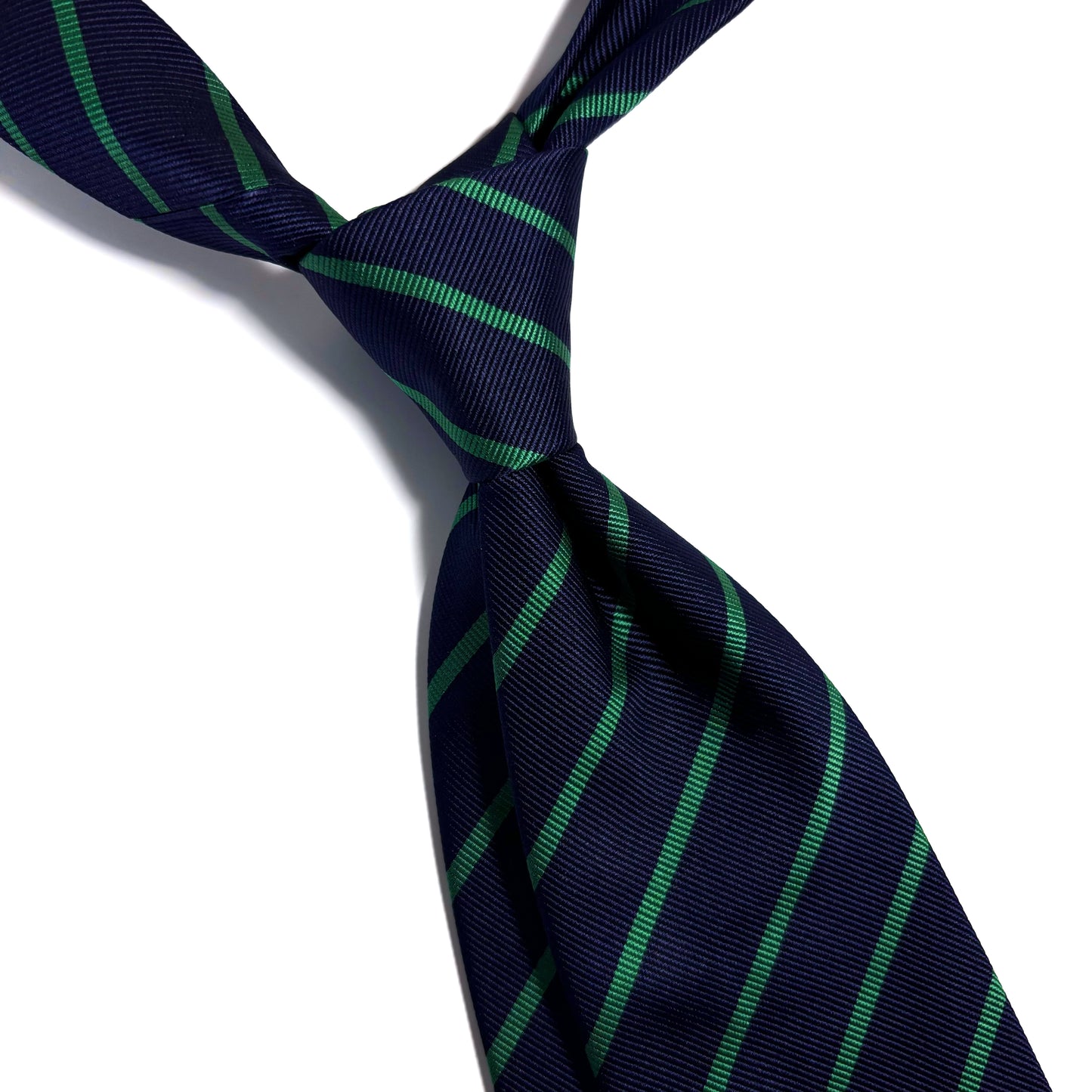 Navy Blue English Silk Tie Repp w/ Green Stripes