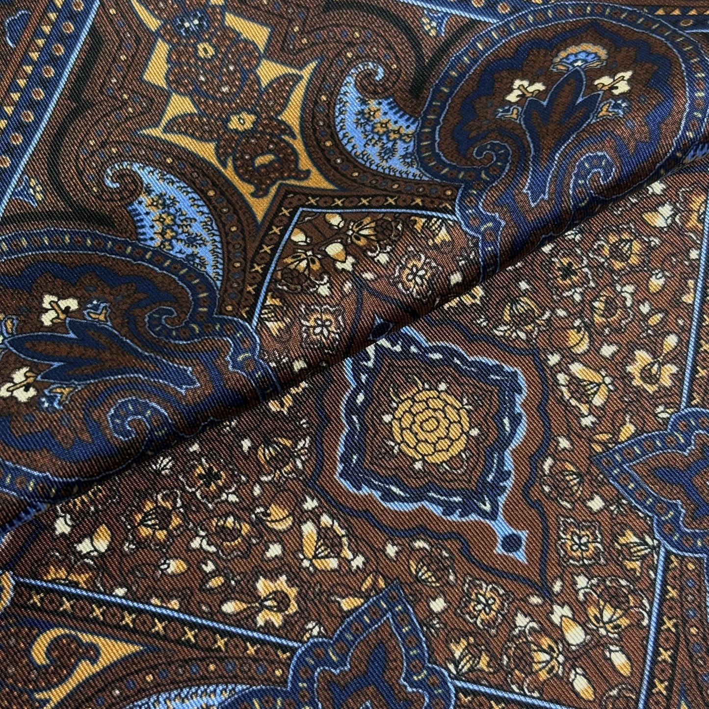 Navy Blue & Brown Floral Medallion Ancient Madder Silk Pocket Square