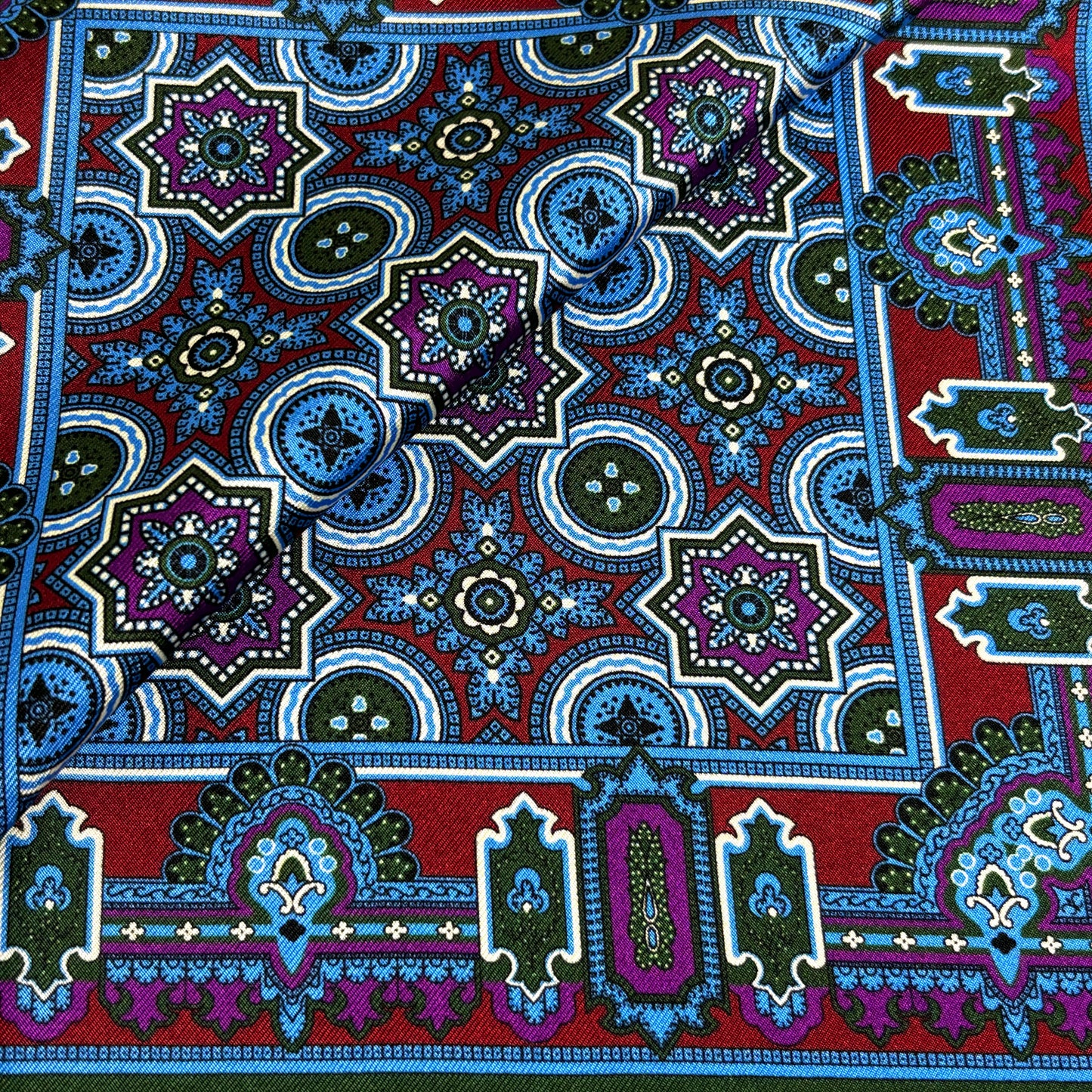 Green & Burgundy Geometric Silk Pocket Square