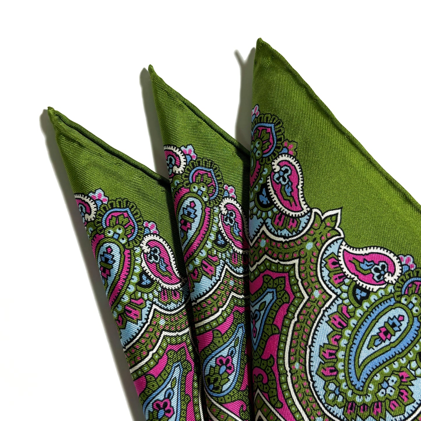Lime Green & Pink Floral Paisley Silk Pocket Square