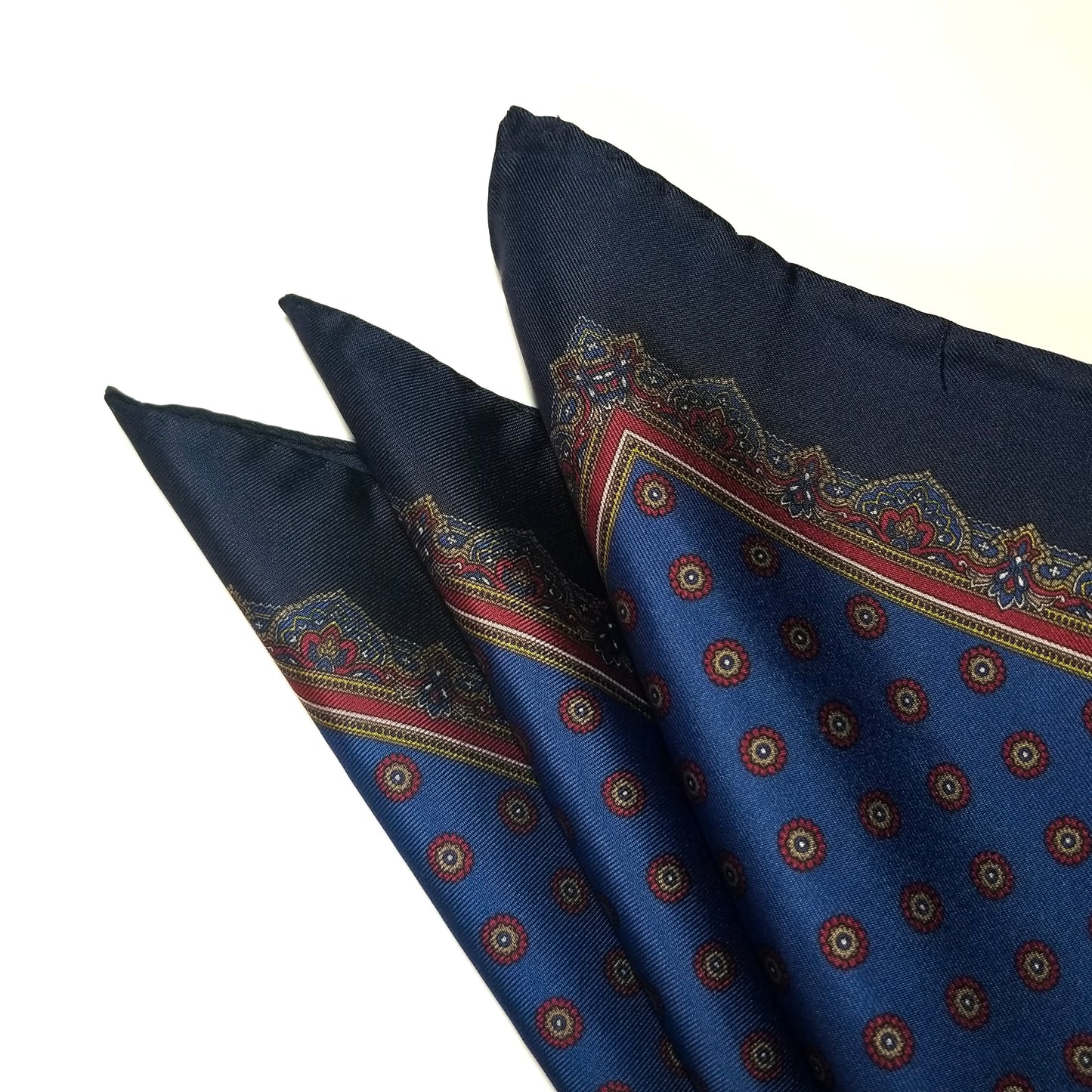 17" Blue Geometric Silk Twill Pocket Square