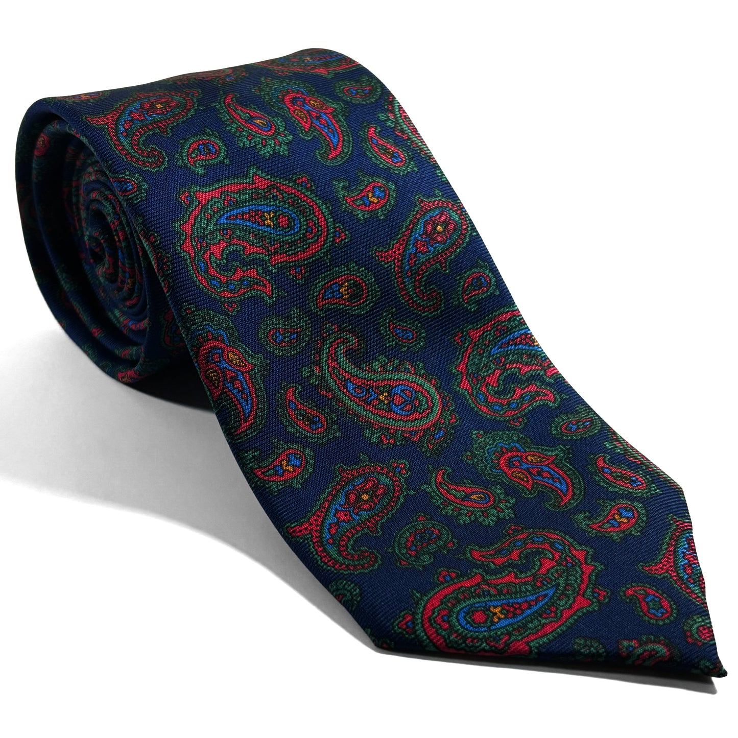 Hand-Printed Navy Blue Paisley Silk Tie