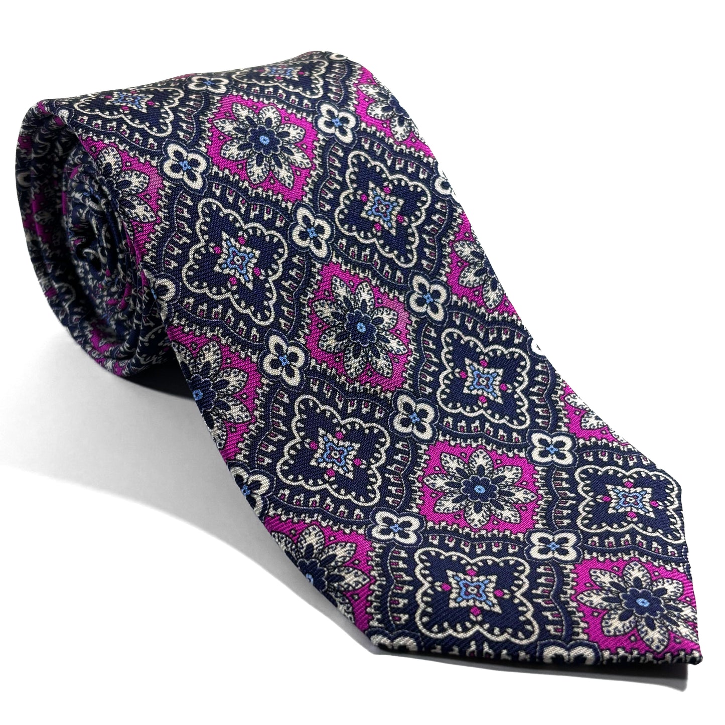 Midnight Blue & Magenta Mosaic Silk Tie