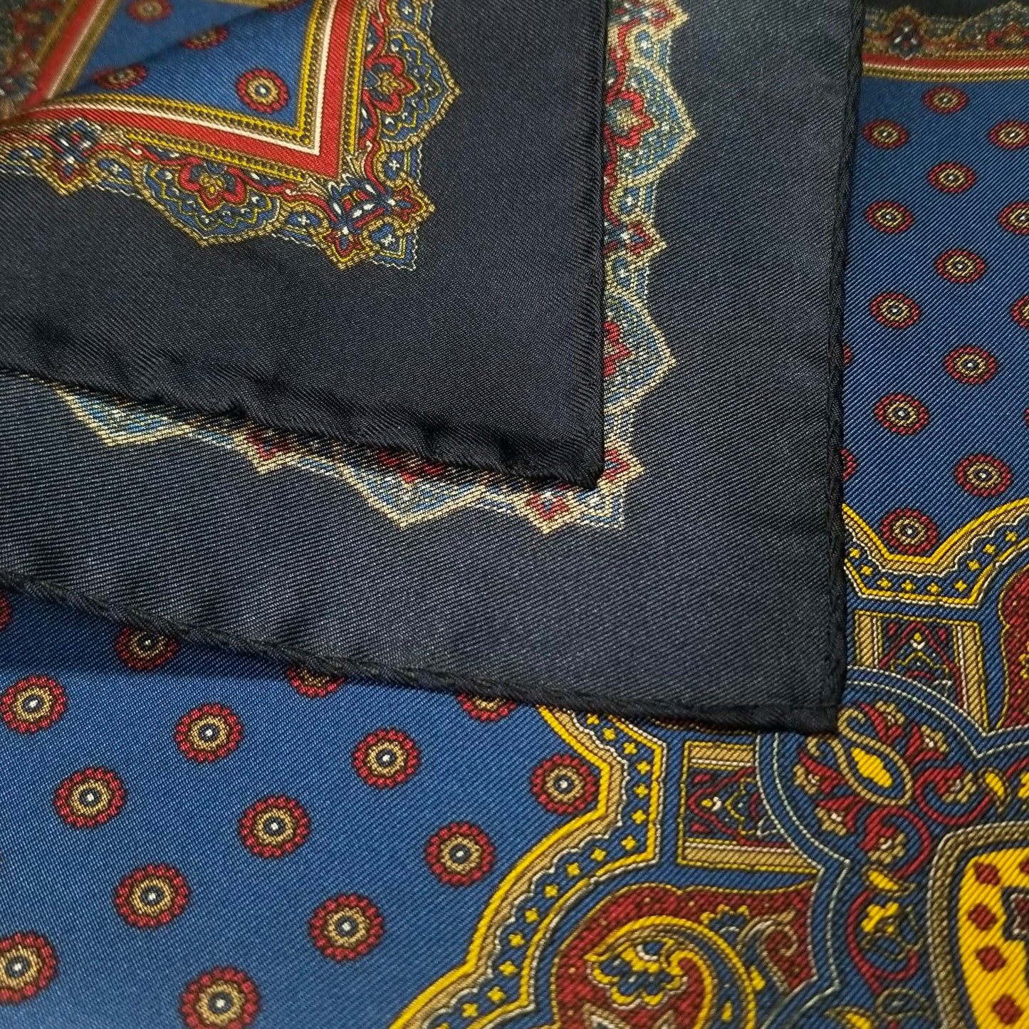17" Blue Geometric Silk Twill Pocket Square