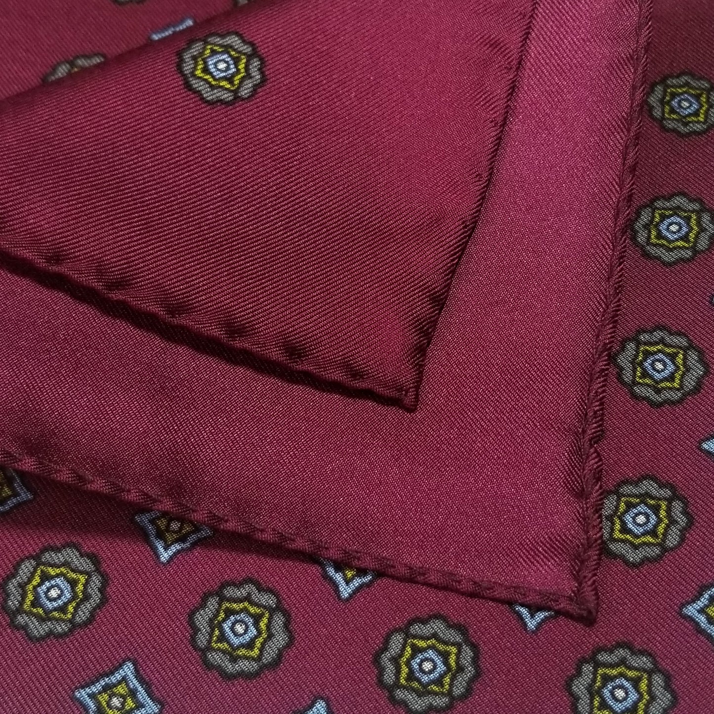 12.5" Bordeaux Geometric Silk Twill Pocket Square