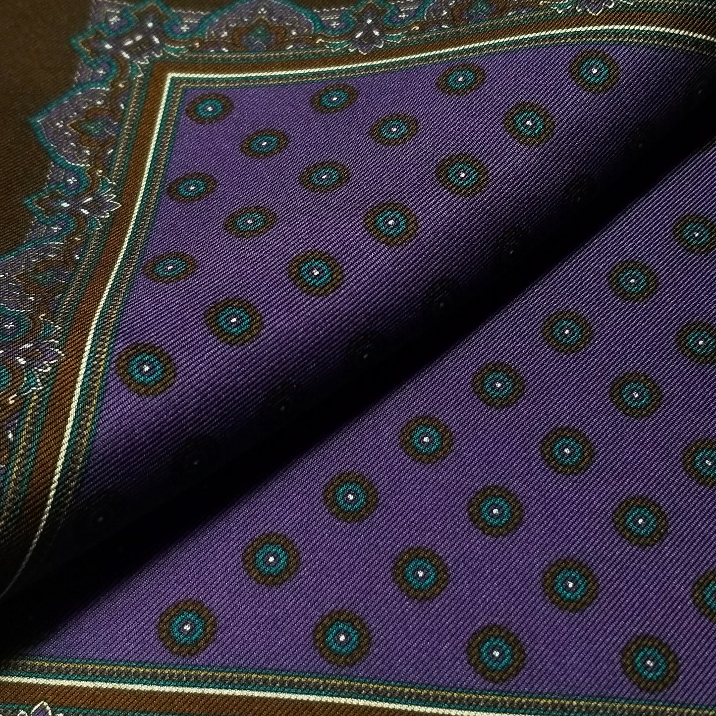 17" Purple / Brown Geometric Silk Twill Pocket Square
