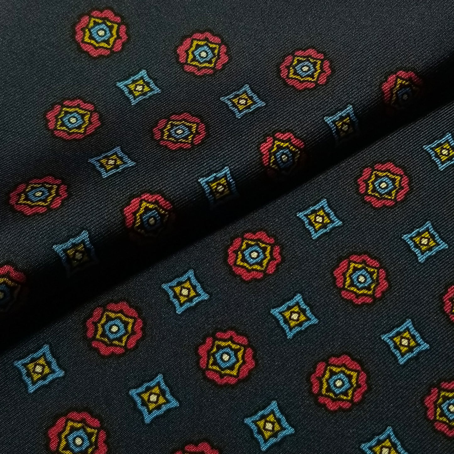 12.5" Navy Blue Geometric Silk Twill Pocket Square